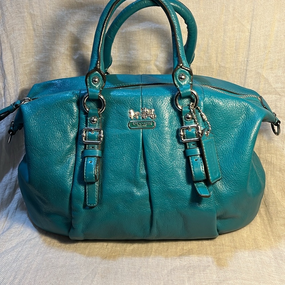 Coach Teal Leather Satchel with Silver-Tone Hardware
